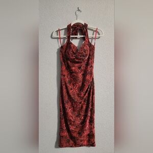Tatyana NWT Women’s Velvet Glam Red Roses Halter style dress size Large